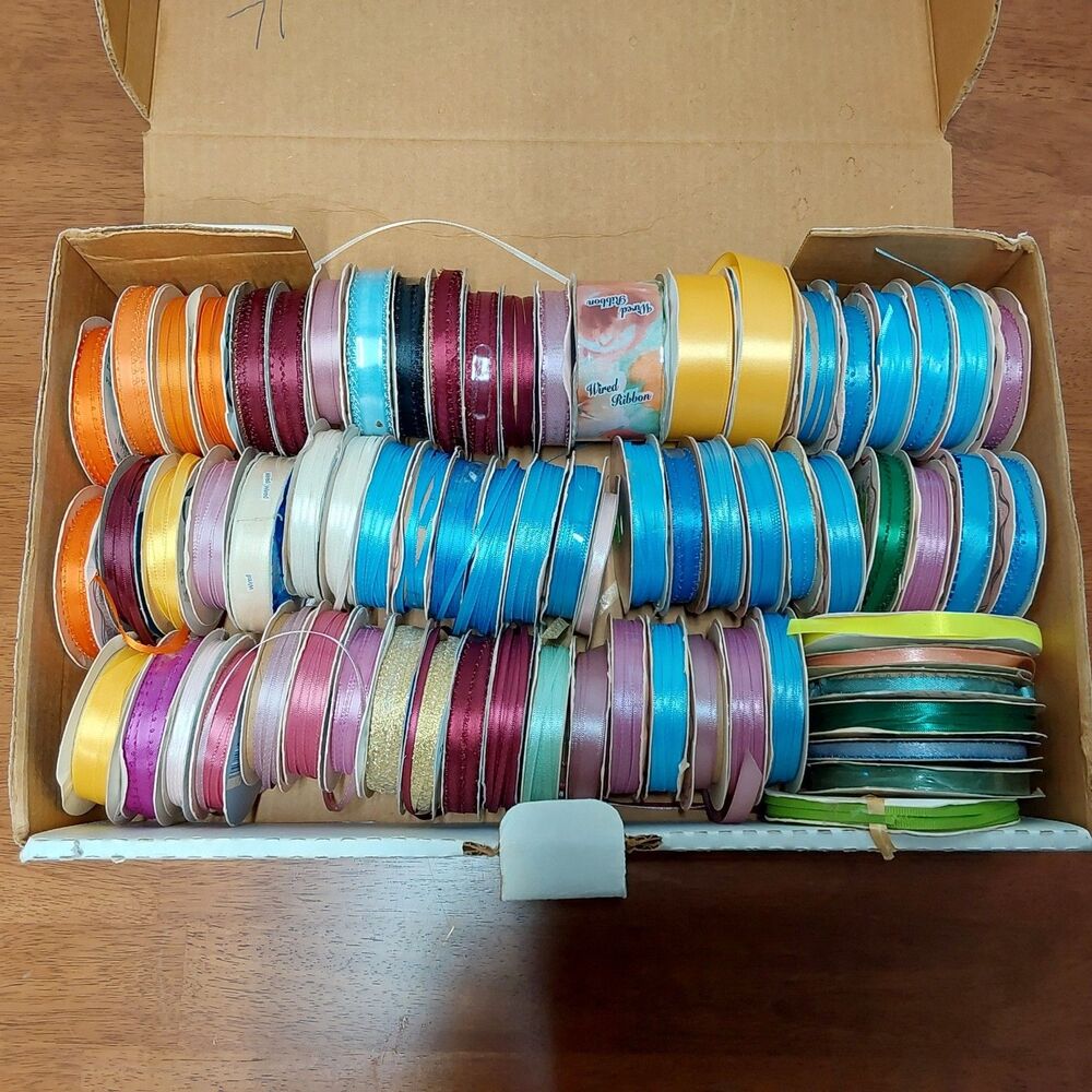 Lot of 50+ Vintage Craft Ribbon Spools Multicolor Mixed Polyester Sewing
